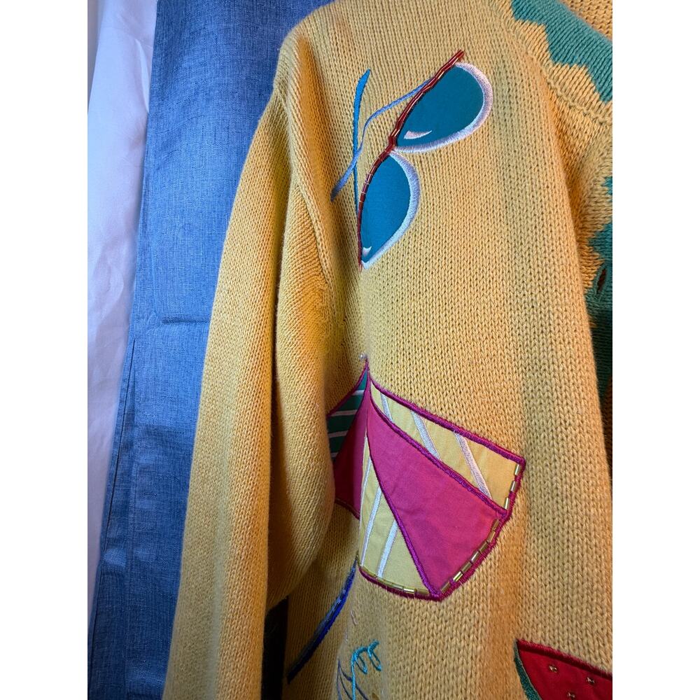 Quacker Factory Cardigan L Beach Vacation Embellished Coastal Grandma Vintage - Picture 12 of 14